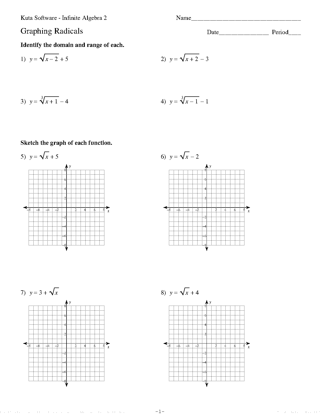 transformation of square root functions worksheet