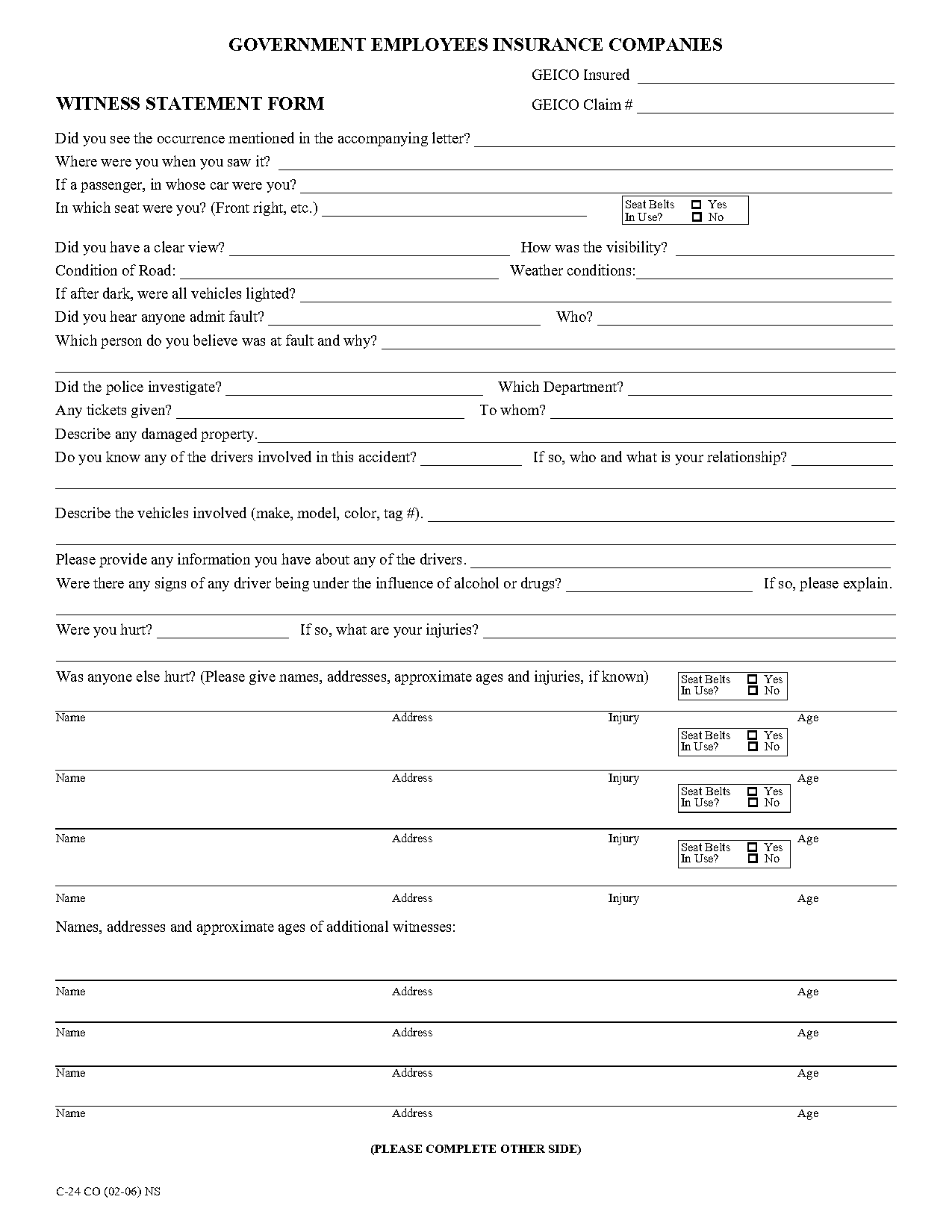 insurance witness statement template