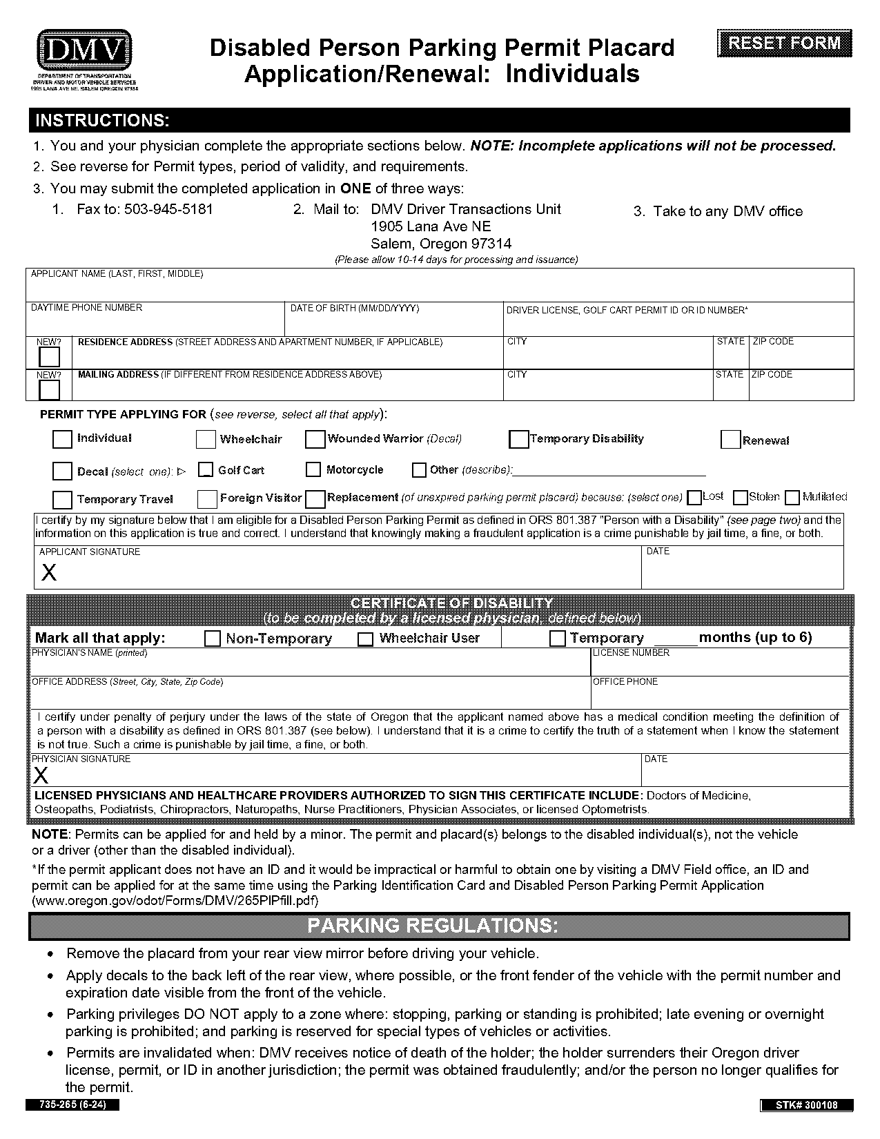 dmv parking permit form