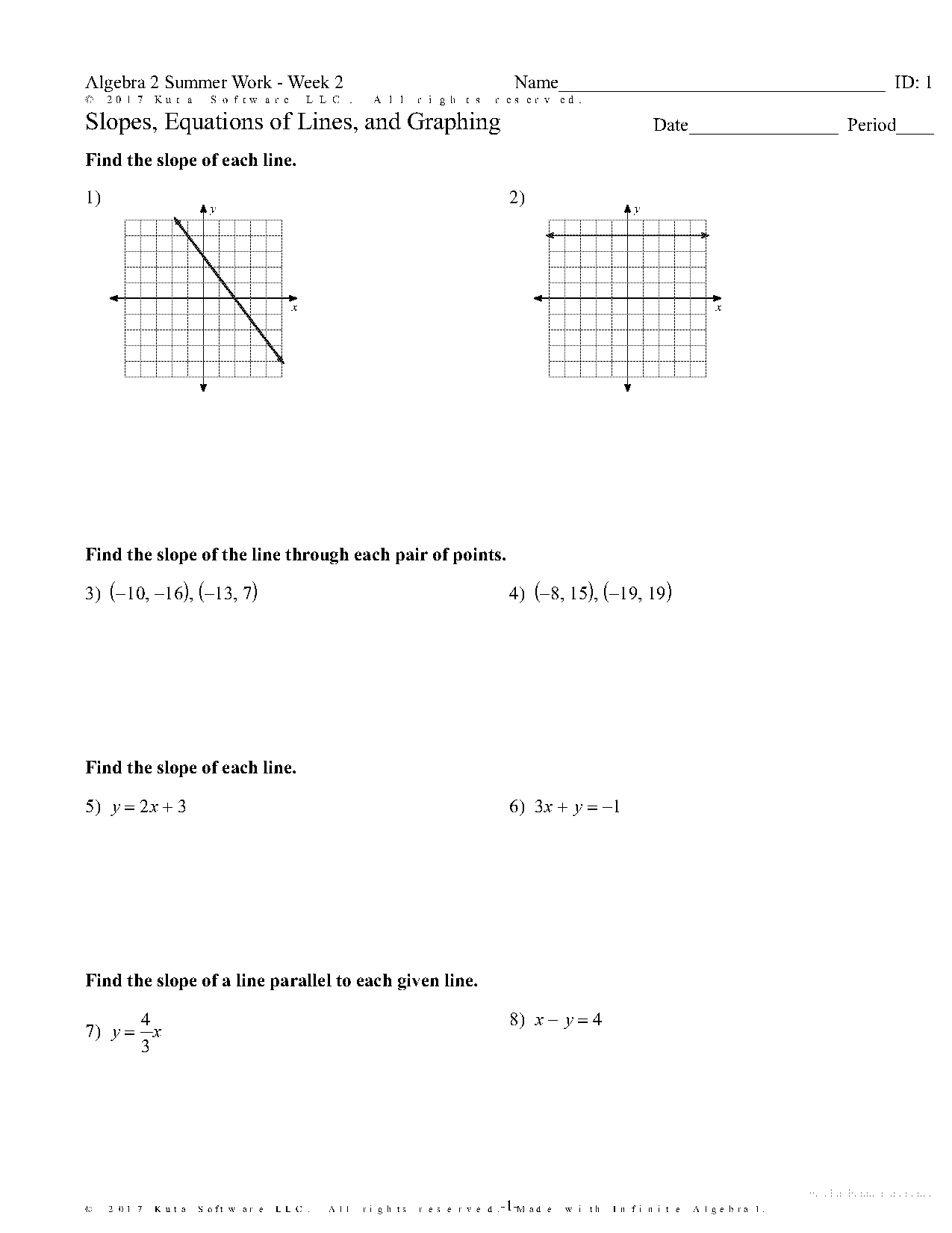 equation of a line and slope worksheet pdf