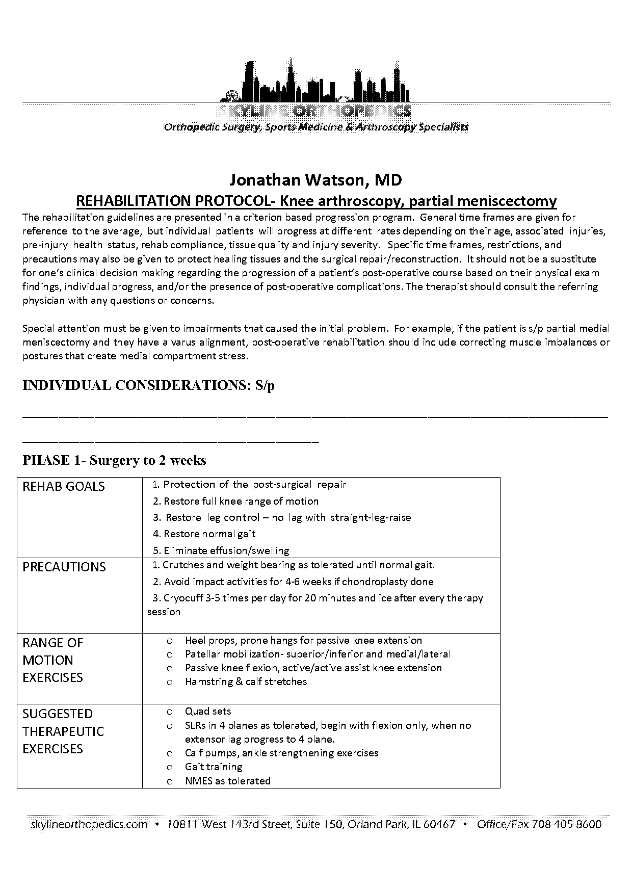 post op partial meniscectomy pt protocol