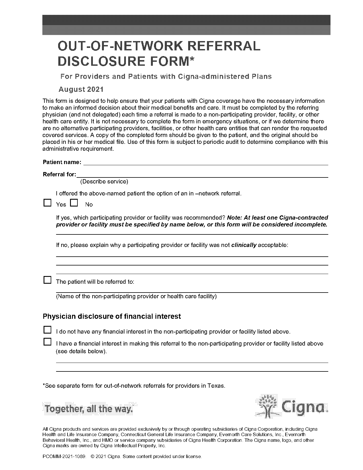 cigna healthspring waiver of liability form