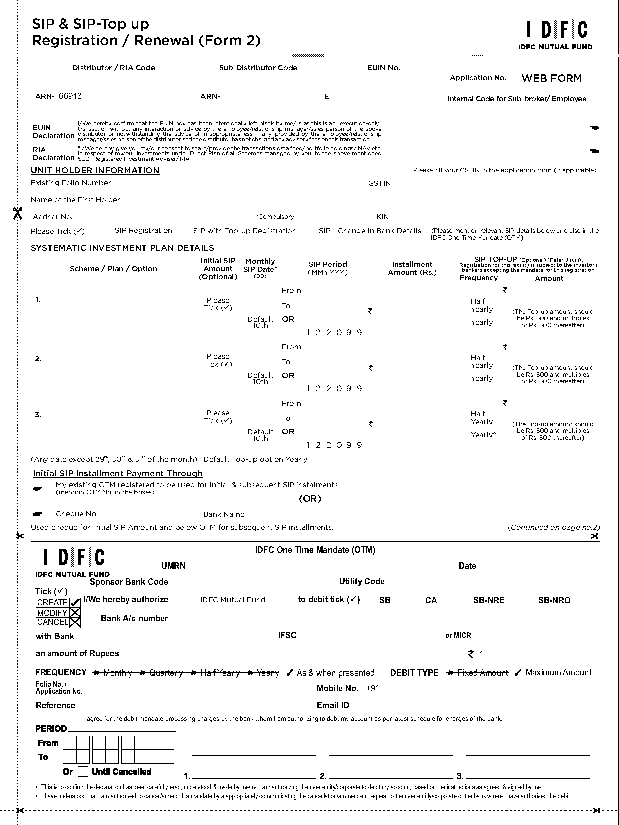 idfc euin declaration form