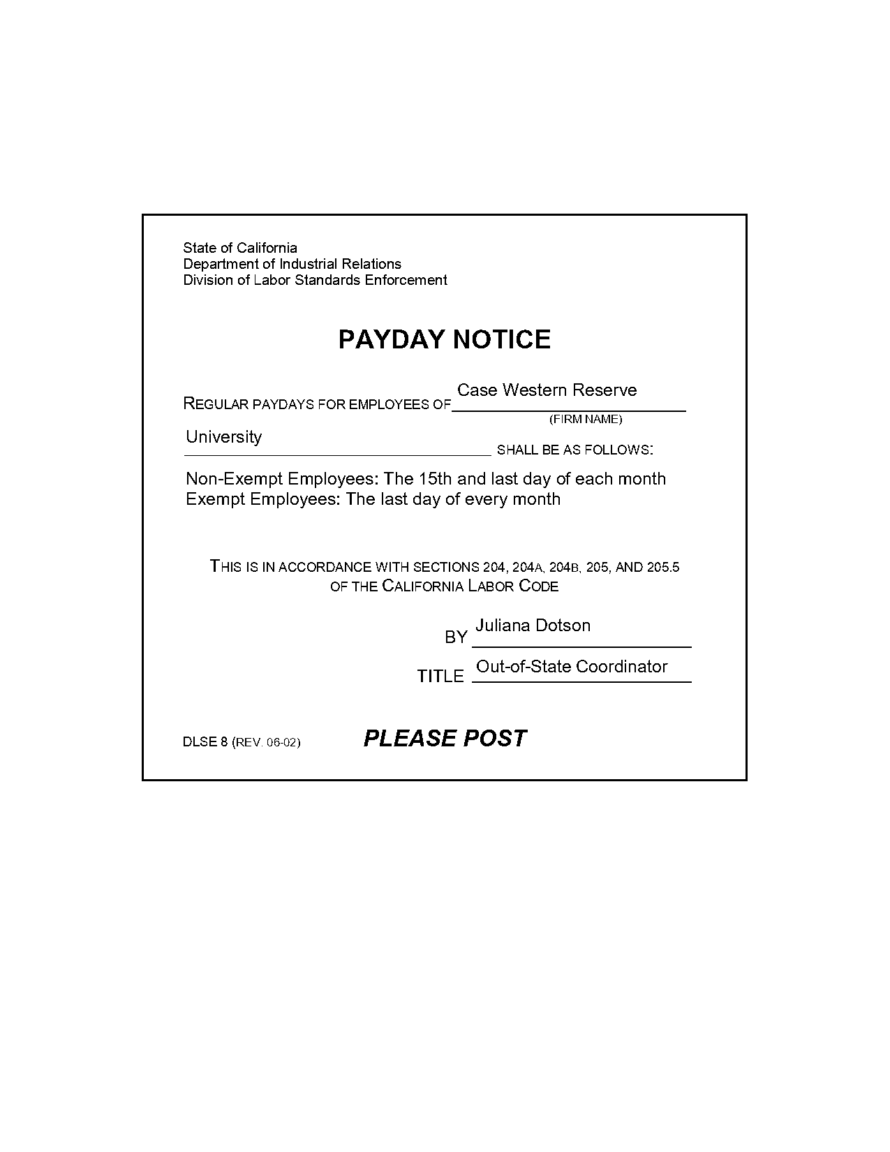 state of california payday notice