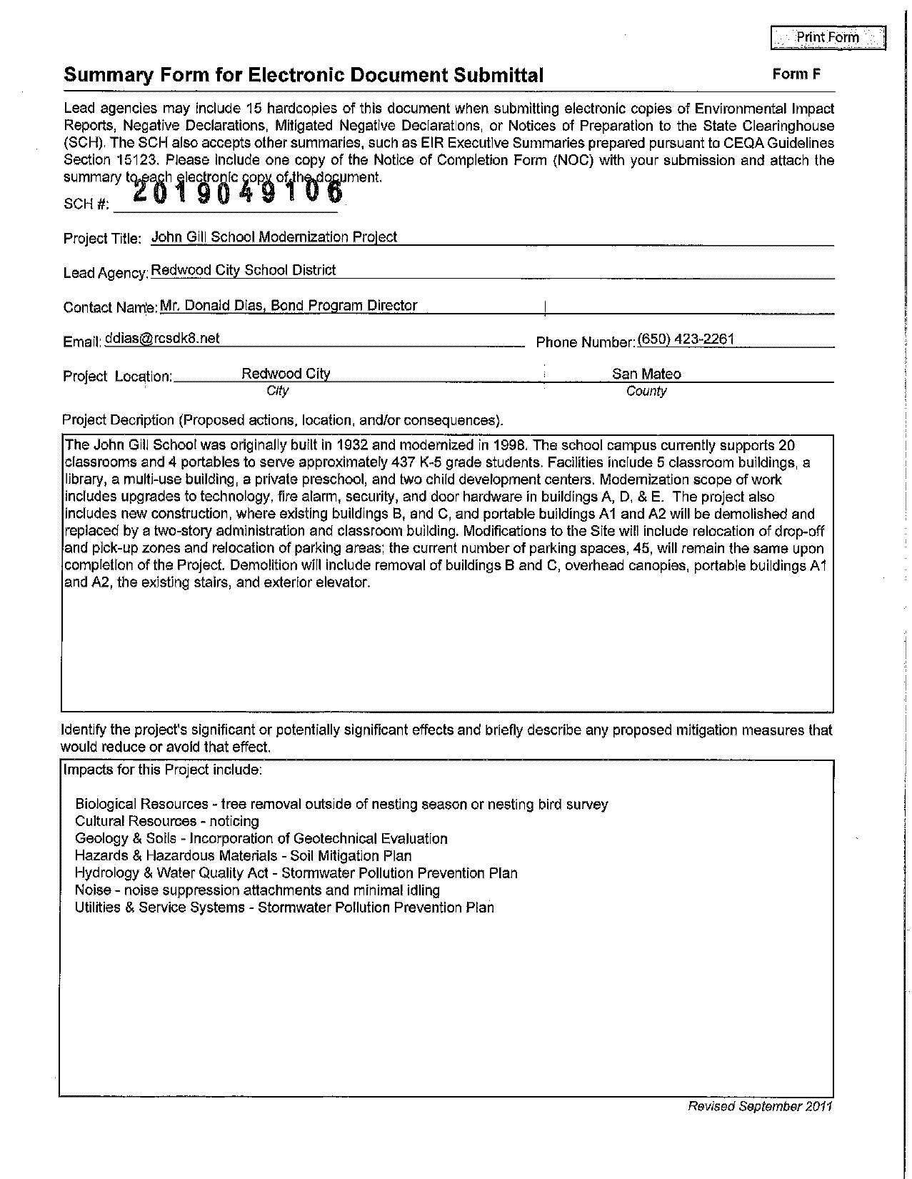 summary form for electronic document submittal